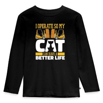 Forklift Forklift Driver Cat - Kids' Premium Longsleeve Shirt - black - Front - AI Model Kid Male (0cm)