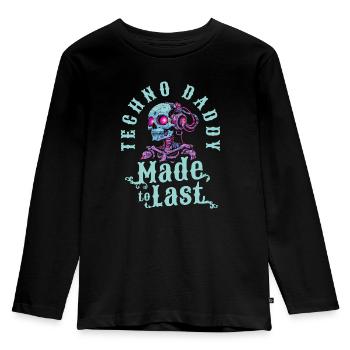 Techno Raver Skelett Fathers Day Dad - Kinder Premium Bio Langarmshirt - Schwarz - Vorne - AI Model Kid Male (0cm)