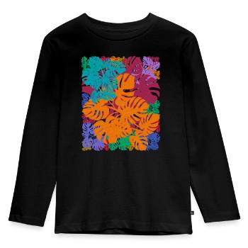 Plantes Feuilles tropicales Monstera Deliciosa - T-shirt manches longues Premium Enfant - noir - Devant - AI Model Kid Male (0cm)