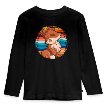 Süßes Wald Tier Waldbewohner Geschenk Retro Fuchs - Kinder Premium Bio Langarmshirt - Schwarz - Vorne - AI Model Kid Male (0cm)