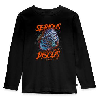 Ernsthaft im Bereich Diskusfische seit 1983 - Kinder Premium Bio Langarmshirt - Schwarz - Vorne - AI Model Kid Male (0cm)