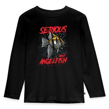 Ernsthaft im Bereich Diskusfische seit 1951 - Kinder Premium Bio Langarmshirt - Schwarz - Vorne - AI Model Kid Male (0cm)