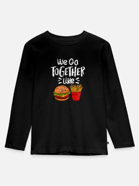 Burger Pommes - Kinder Premium Bio Langarmshirt - Schwarz
