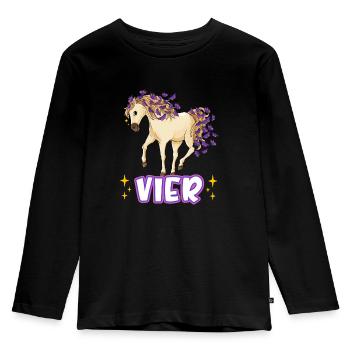4. Geburtstag Pferde Mädchen Geburtstagsshirt 4 Ja - Kinder Premium Bio Langarmshirt - Schwarz - Vorne - AI Model Kid Male (0cm)
