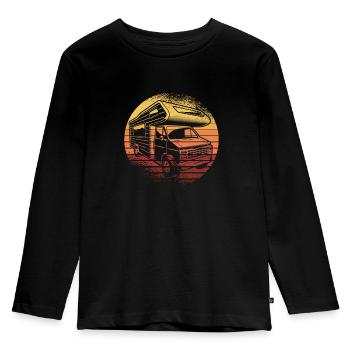 Retro Camper Bus Caravan Vintage Camper Bus - Kinder Premium Bio Langarmshirt - Schwarz - Vorne - AI Model Kid Male (0cm)