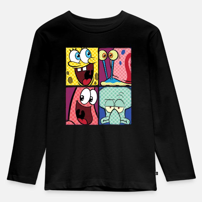 SpongeBob Schwammkopf Patrick Gary Thaddäus - Kinder Premium Bio Langarmshirt - Schwarz