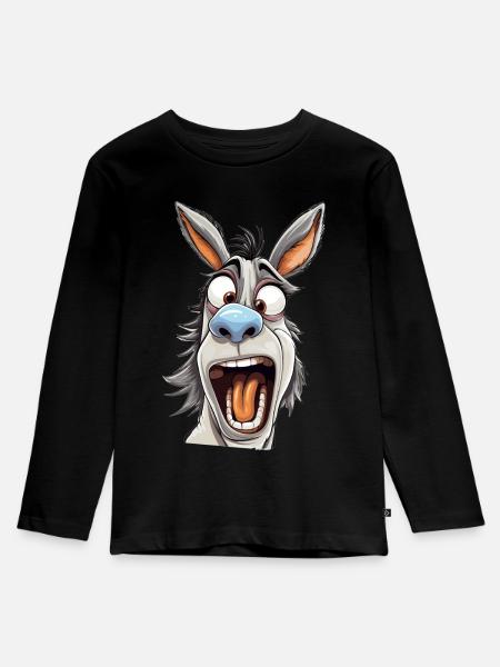 Crazy Esel - verrückter cooler Esel - Kinder Premium Bio Langarmshirt - Schwarz