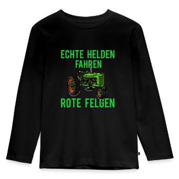 echte helden fahren rote felgen - Kinder Premium Bio Langarmshirt - Schwarz - Vorne - AI Model Kid Male (0cm)