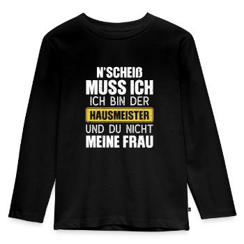 Witziger Hausmeister Spruch - Kinder Premium Bio Langarmshirt - Schwarz - Vorne - AI Model Kid Male (0cm)
