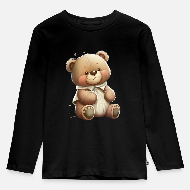 Teddy - Kinder Premium Bio Langarmshirt - Schwarz