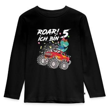 5. Geburtstag Kindergeburtstag Roar Ich Bin 5 - Kinder Premium Bio Langarmshirt - Schwarz - Vorne - AI Model Kid Male (0cm)