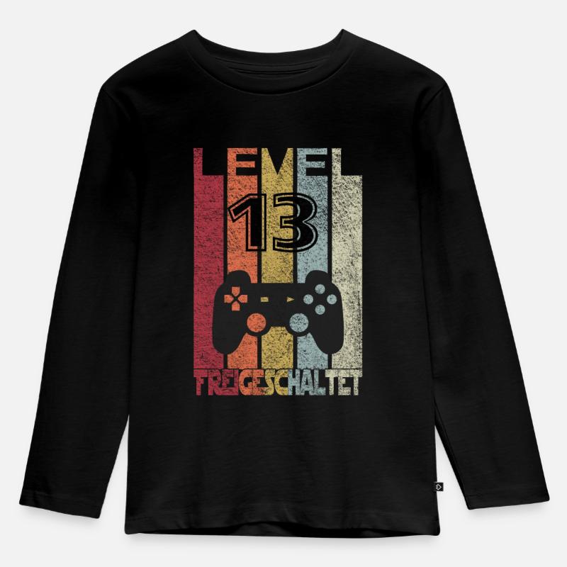 Level 13 freigeschaltet - Kinder Premium Bio Langarmshirt - Schwarz