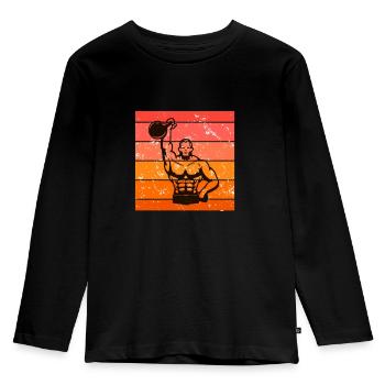 Kettlebell Workout Retro Fitness Gym - Kinder Premium Bio Langarmshirt - Schwarz - Vorne - AI Model Kid Male (0cm)