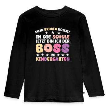 Mon frère commence l’école, maintenant c’est moi qui suis - T-shirt manches longues Premium Enfant - noir - Devant - AI Model Kid Male (0cm)