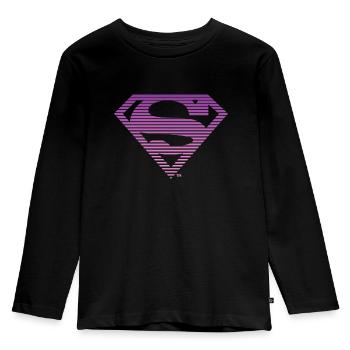 DC Comics Superman Gestreiftes Logo Farbverlauf - Kinder Premium Bio Langarmshirt - Schwarz - Vorne - AI Model Kid Male (0cm)