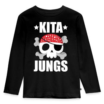 Kita Jungs - Kinder Premium Bio Langarmshirt - Schwarz - Vorne - AI Model Kid Male (0cm)