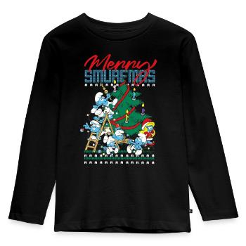 Die Schlümpfe Merry Smurfmas Ugly Christmas Design - Kinder Premium Bio Langarmshirt - Schwarz - Vorne - AI Model Kid Male (0cm)