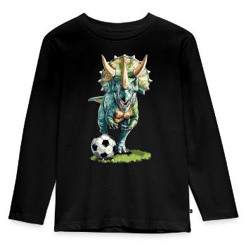 Fußball Soccer Triceratops Dinosaurier Dino - Kinder Premium Bio Langarmshirt - Schwarz - Vorne - AI Model Kid Male (0cm)