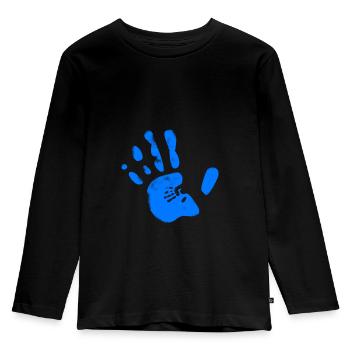 Blauer Handabdruck - Kinder Premium Bio Langarmshirt - Schwarz - Vorne - AI Model Kid Male (0cm)