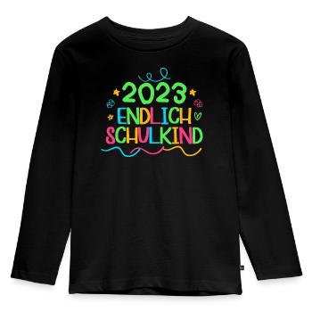 2023 endlich schulkind, Einschulung Erstklässler - Kinder Premium Bio Langarmshirt - Schwarz - Vorne - AI Model Kid Male (0cm)