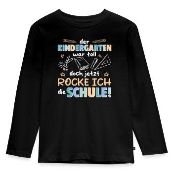 Kindergarten Abschied Hallo Schule ich bin soweit! - Kinder Premium Bio Langarmshirt - Schwarz - Vorne - AI Model Kid Male (0cm)