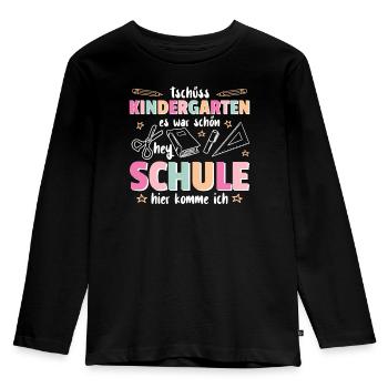 Kindergarten Abschied Hallo Schule ich bin soweit! - Kinder Premium Bio Langarmshirt - Schwarz - Vorne - AI Model Kid Male (0cm)