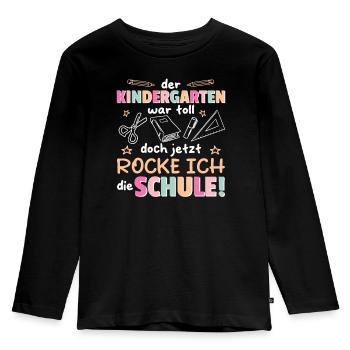 Kindergarten Abschied Hallo Schule ich bin soweit! - Kinder Premium Bio Langarmshirt - Schwarz - Vorne - AI Model Kid Male (0cm)