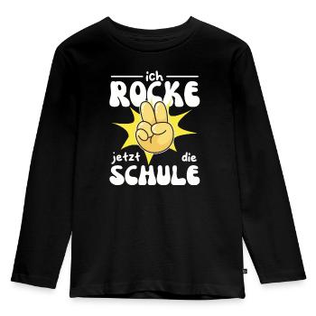 Kindergarten Abschied Hallo Schule ich bin soweit! - Kinder Premium Bio Langarmshirt - Schwarz - Vorne - AI Model Kid Male (0cm)