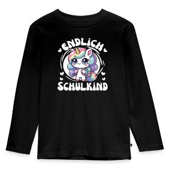 Enfin une licorne mignonne d’écolier pour l’inscription à l’école - T-shirt manches longues Premium Enfant - noir - Devant - AI Model Kid Male (0cm)