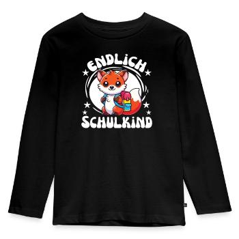 Endlich Schulkind süßes Fuchs zur Einschulung - Kinder Premium Bio Langarmshirt - Schwarz - Vorne - AI Model Kid Male (0cm)