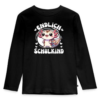 Endlich Schulkind süßes Axolotl zur Einschulung - Kinder Premium Bio Langarmshirt - Schwarz - Vorne - AI Model Kid Male (0cm)