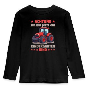 Achtung ich bin jetzt ein Kindergarten Kind - Kinder Premium Bio Langarmshirt - Schwarz - Vorne - AI Model Kid Male (0cm)