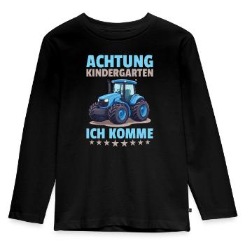 Attention kindergarten I'm coming farmer tractor - Kids' Premium Longsleeve Shirt - black - Front - AI Model Kid Male (0cm)