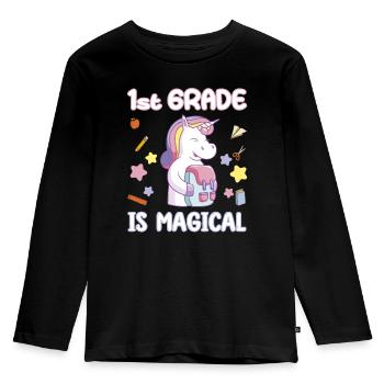 1st Grade is magical - Unicorn School Start - Kids' Premium Longsleeve Shirt - black - Front - AI Model Kid Male (0cm)