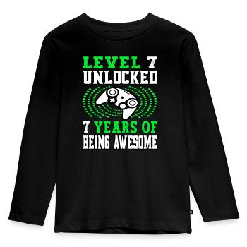 Niveau 7 débloqué 7 ans - 7 anniversaire vert - T-shirt manches longues Premium Enfant - noir - Devant - AI Model Kid Male (0cm)