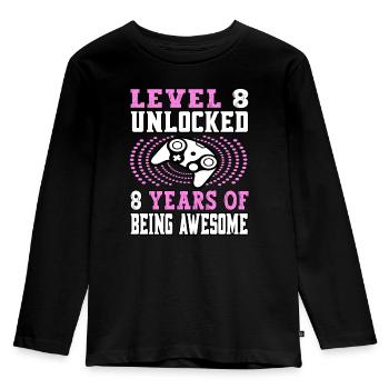 Level 8 unlocked 8 years old - 8 birthday pink - Kids' Premium Longsleeve Shirt - black - Front - AI Model Kid Male (0cm)