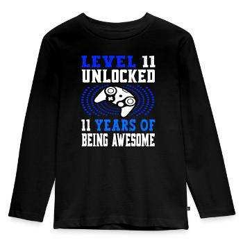 Level 11 unlocked - 11 Birthday Gamer blue - Kids' Premium Longsleeve Shirt - black - Front - AI Model Kid Male (0cm)