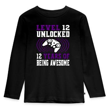 Level 12 unlocked - 12 Birthday Gamer purple - Kids' Premium Longsleeve Shirt - black - Front - AI Model Kid Male (0cm)
