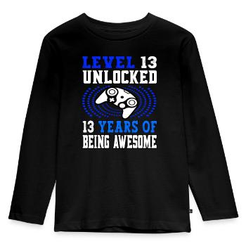 Level 13 unlocked - 13 Birthday Gamer blue - Kids' Premium Longsleeve Shirt - black - Front - AI Model Kid Male (0cm)