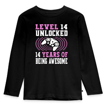 Niveau 14 débloqué - 14 Geburtstag Gamer rose - T-shirt manches longues Premium Enfant - noir - Devant - AI Model Kid Male (0cm)