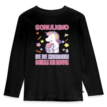 Schulkind Bye Bye Kindergarten - Einhorn Schule - Kinder Premium Bio Langarmshirt - Schwarz - Vorne - AI Model Kid Male (0cm)