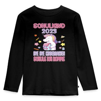 Schulkind Bye Bye Kindergarten Einhorn Schule 2023 - Kinder Premium Bio Langarmshirt - Schwarz - Vorne - AI Model Kid Male (0cm)