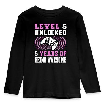 Level 5 unlocked 5 years old - 5 birthday pink - Kids' Premium Longsleeve Shirt - black - Front - AI Model Kid Male (0cm)