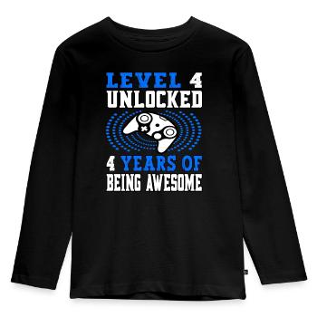Niveau 4 débloqué 4 ans - 4 anniversaire bleu - T-shirt manches longues Premium Enfant - noir - Devant - AI Model Kid Male (0cm)