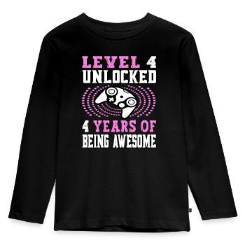 Niveau 4 débloqué 4 ans - 4 anniversaire rose - T-shirt manches longues Premium Enfant - noir - Devant - AI Model Kid Male (0cm)
