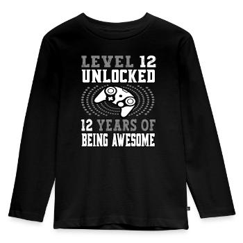 Level 12 unlocked - 12 Birthday Gamer grey - Kids' Premium Longsleeve Shirt - black - Front - AI Model Kid Male (0cm)