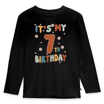 Its my 7 Birthday - Hippie Groovy Flowers - Kids' Premium Longsleeve Shirt - black - Front - AI Model Kid Male (0cm)