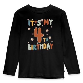 Its my 4 Birthday - Hippie Groovy Flowers - Kids' Premium Longsleeve Shirt - black - Front - AI Model Kid Male (0cm)