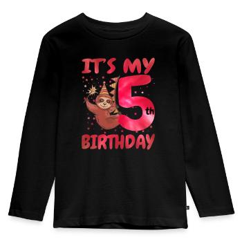 5th Birthday Cute Sloth Party Hut Themed Birthday - Kinder Premium Bio Langarmshirt - Schwarz - Vorne - AI Model Kid Male (0cm)