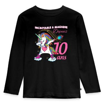 Incroyable et magique Depuis 10 ans Licorne - T-shirt manches longues Premium Enfant - noir - Devant - AI Model Kid Male (0cm)